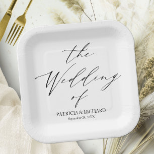 Assiettes En Carton Mariage noir et blanc calligraphié avec style