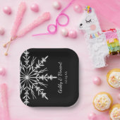 Assiettes En Carton Mariage noir et blanc d'hiver de flocons de neige (Fête)