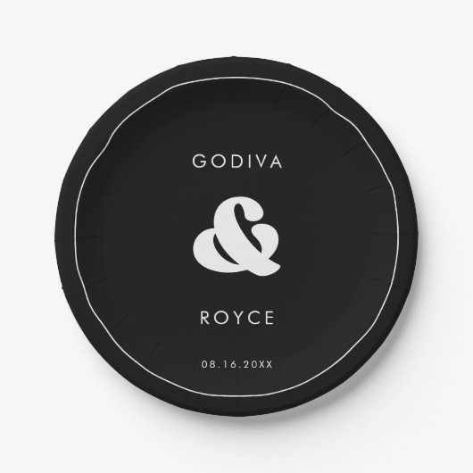 Assiettes En Carton Mariage noir et blanc rétro élégant (Devant)