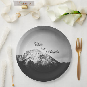 Assiettes En Carton Mariage noir et blanc sous les montagnes