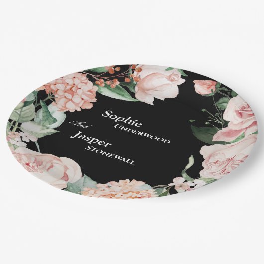Assiettes En Carton Mariage noir flou (Angle)