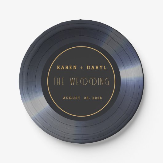 Assiettes En Carton Mariage noir Retro Vinyl Record (Devant)