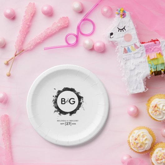 Assiettes En Carton Mariage noir simple (Fête)