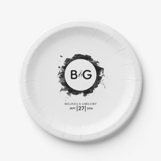 Assiettes En Carton Mariage noir simple (Devant)