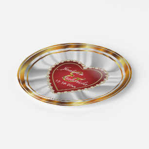 Assiettes En Carton Mariage or et rouge ou anniversaire