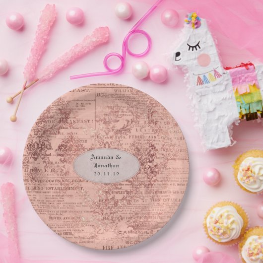 Assiettes En Carton Mariage or Rose chic (Fête)