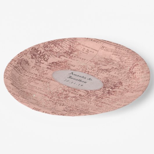 Assiettes En Carton Mariage or Rose chic (Angle)