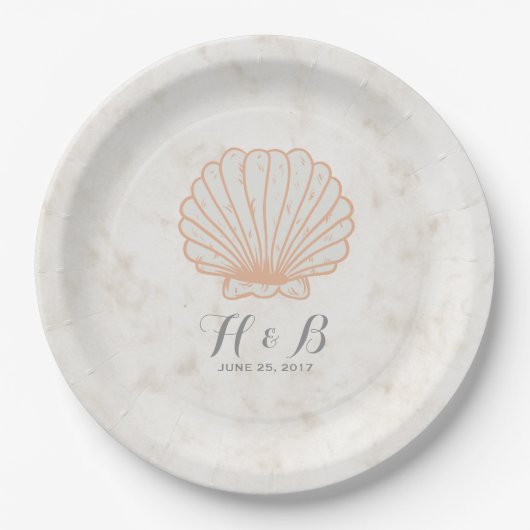Assiettes En Carton Mariage Orange Rustique Seashell (Devant)