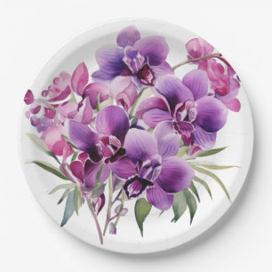 Assiettes En Carton Mariage Orchidées violettes et blanches