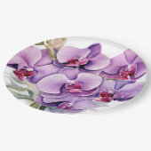 Assiettes En Carton Mariage Orchidées violettes et blanches (Angle)