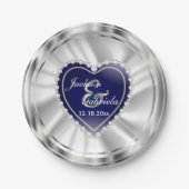 Assiettes En Carton Mariage ou anniversaire en argent et bleu foncé (Devant)
