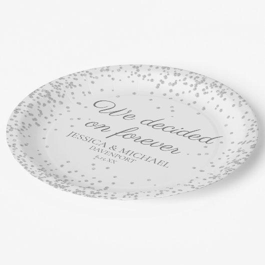 Assiettes En Carton Mariage Pailleté Argenté Blanc Nous avons Décidé P (Angle)