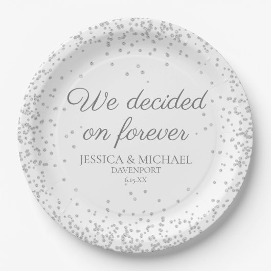 Assiettes En Carton Mariage Pailleté Argenté Blanc Nous avons Décidé P (Devant)
