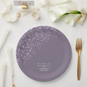 Assiettes En Carton Mariage Pailleté Mauve Foncé ID889