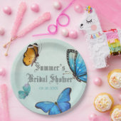 Assiettes En Carton Mariage Papillon Aquarelle Bleu Sarcelle Élégant (Fête)