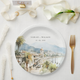 Assiettes En Carton Mariage Paysage Aquarelle Santa Marta Colombie