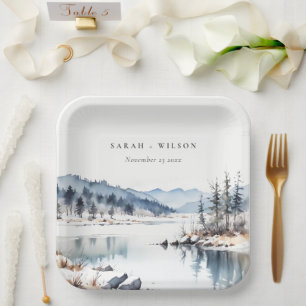 Assiettes En Carton Mariage paysager du lac de la neige d'hiver