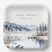 Assiettes En Carton Mariage paysager du lac de la neige d'hiver (Recto)
