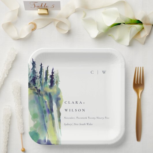 Assiettes En Carton Mariage paysager minimal de pin doux (Mariage)