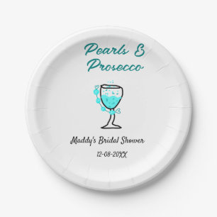 Assiettes En Carton Mariage perles et prosecco nom bleu noir
