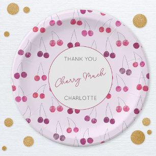 Assiettes En Carton Mariage personnalisé aquarelle rose cerise