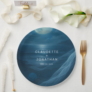 Assiettes En Carton Mariage personnalisé aux noms sur la plage au clai