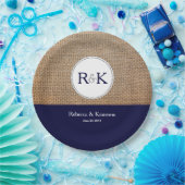 Assiettes En Carton Mariage personnalisé Burlap & Dark Blue (Fête)