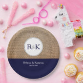 Assiettes En Carton Mariage personnalisé Burlap & Dark Blue (Fête)