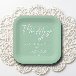 Assiettes En Carton Mariage personnalisé Chic Mint Green White