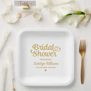 Assiettes En Carton Mariage Personnalisé Doré Fête de Mariée