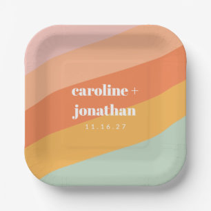 Assiettes En Carton Mariage personnalisé géométrique pastel rétro Ment