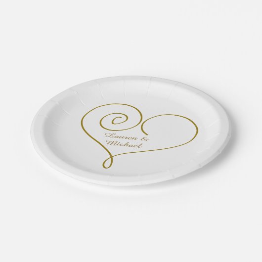 Assiettes En Carton Mariage personnalisé Gold Heart (Angle)