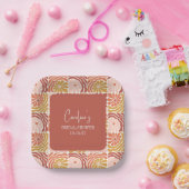 Assiettes En Carton Mariage Personnalisé Groovy Rétro Rose Rouille Flo (Fête)