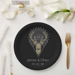 Assiettes En Carton Mariage Personnalisé Mandala de Cerf