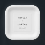 Assiettes En Carton Mariage personnalisé minimaliste Retro Typewriter<br><div class="desc">Plaques de papier peint minimaliste Retro noir et blanc sur mesure</div>