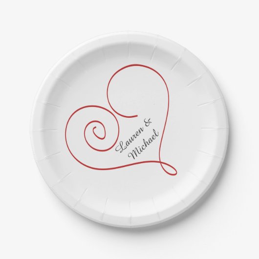 Assiettes En Carton Mariage personnalisé par coeur rouge (Devant)