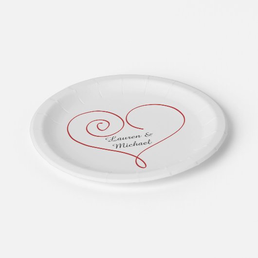 Assiettes En Carton Mariage personnalisé par coeur rouge (Angle)