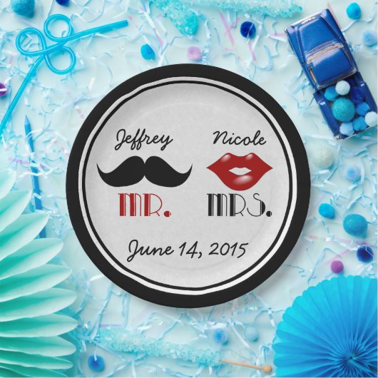 Assiettes En Carton Mariage personnalisé Retro Mustache (Fête)