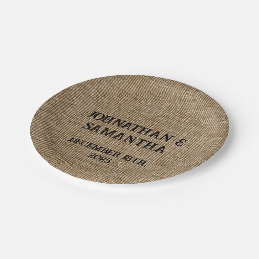 Assiettes En Carton Mariage personnalisé rustique burlap motif nature (Angle)
