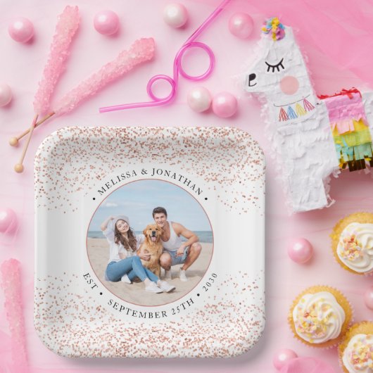 Assiettes En Carton Mariage Personnaliser Rose Parties scintillant or (Fête)