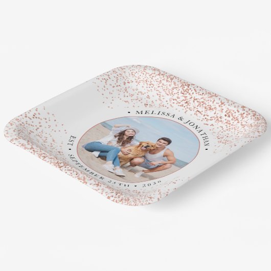 Assiettes En Carton Mariage Personnaliser Rose Parties scintillant or (Angulaire)