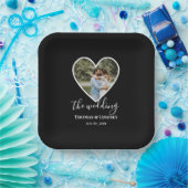 Assiettes En Carton Mariage Photo Black Heart Frame Moderne Calligraph (Fête)