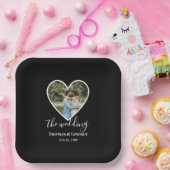 Assiettes En Carton Mariage Photo Black Heart Frame Moderne Calligraph (Fête)