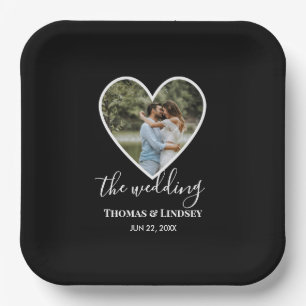 Assiettes En Carton Mariage Photo Black Heart Frame Moderne Calligraph