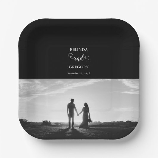 Assiettes En Carton Mariage photo moderne en noir et blanc (Recto)