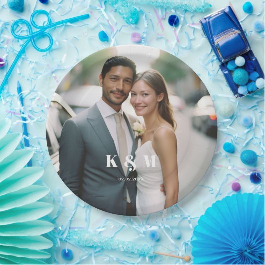 Assiettes En Carton Mariage photo monogramme moderne (Fête)