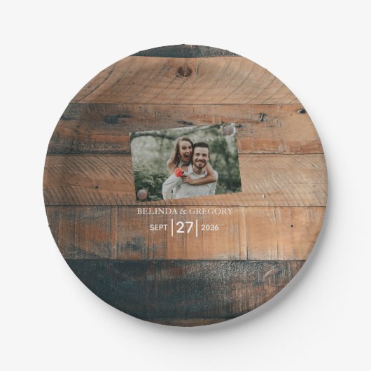 Assiettes En Carton Mariage photo rustique en bois (Devant)