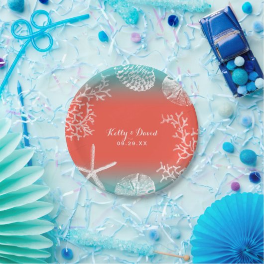 Assiettes En Carton Mariage plage Coral Reef & Starfish (Fête)