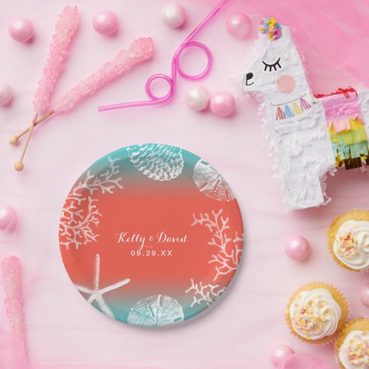 Assiettes En Carton Mariage plage Coral Reef & Starfish (Fête)