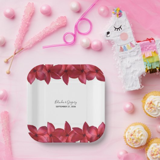 Assiettes En Carton Mariage Red Plumeria Frangipani (Fête)